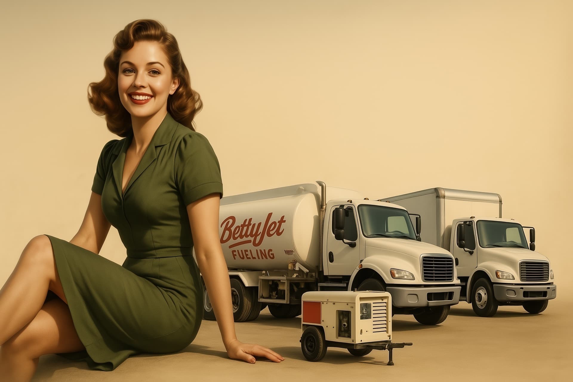 BettyJet Fuel branded hero with pin-up and fuel delivery truck